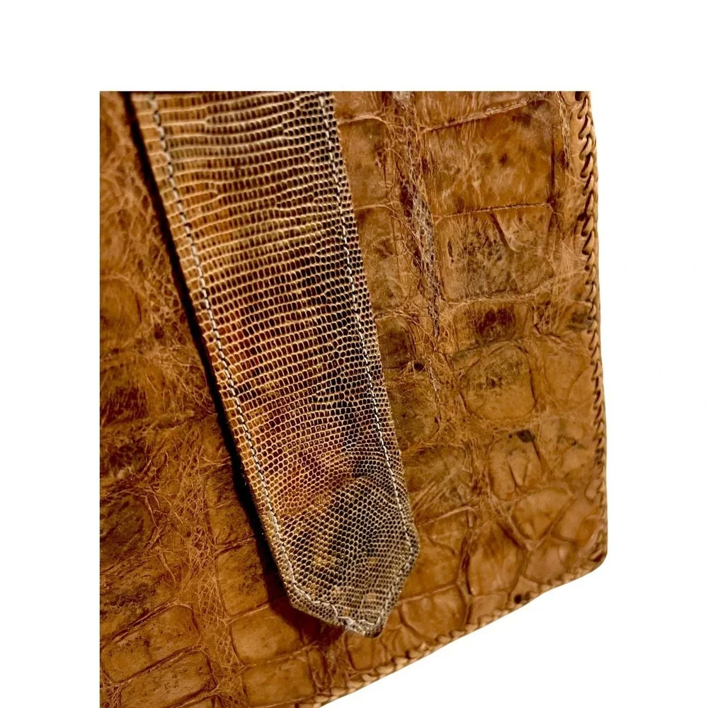 Vintage Alligator Crocodile Skin Briefcase Brown Exotic Leather‎ Lizard Trim